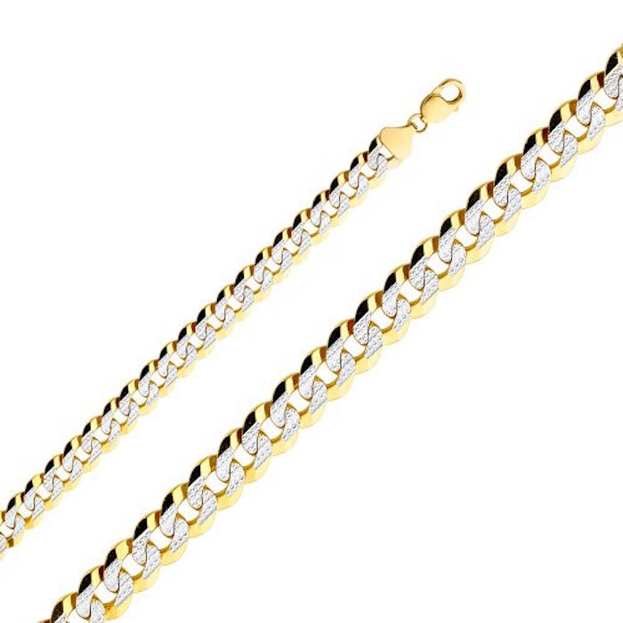 Wellingsale® 14k Yellow Gold SOLID 12mm Polished Cuban White Pave Diamond Cut Chain Bracelet - 8.5